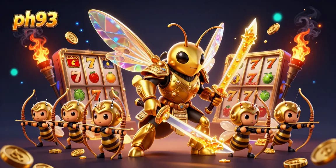 Spin the reels on ph33 with a golden hornet in samurai armor and exciting casino symbols.