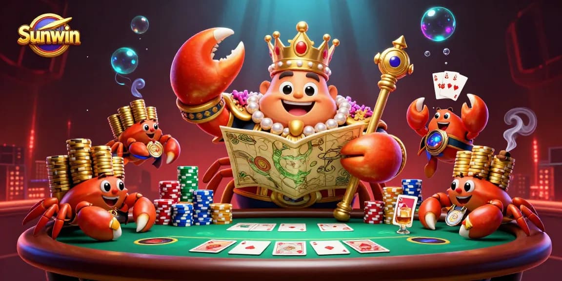 Experience thrilling gameplay at Sunwin, featuring unique golden crab characters and vibrant casino elements.