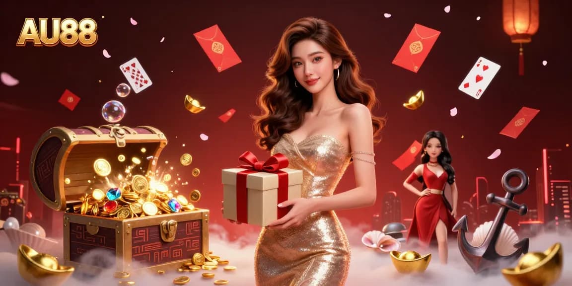 Engage with AU88's festive Lunar New Year casino atmosphere, featuring vibrant characters and dynamic gaming elements.