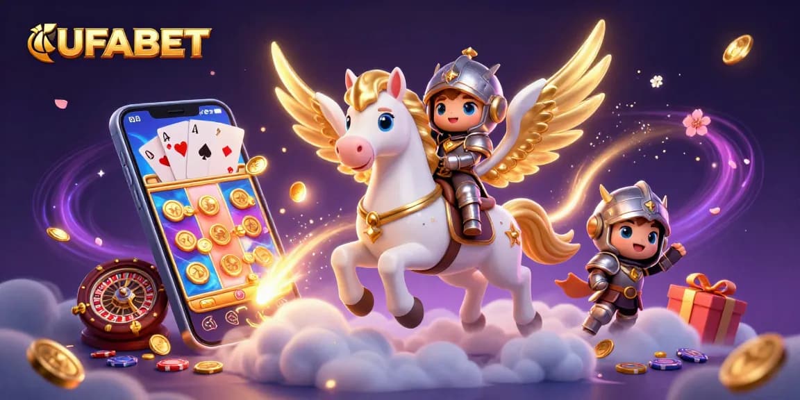 Experience thrilling gameplay at UFABET with vibrant 3D casino elements showcasing slots, cards, and bonus gifts.