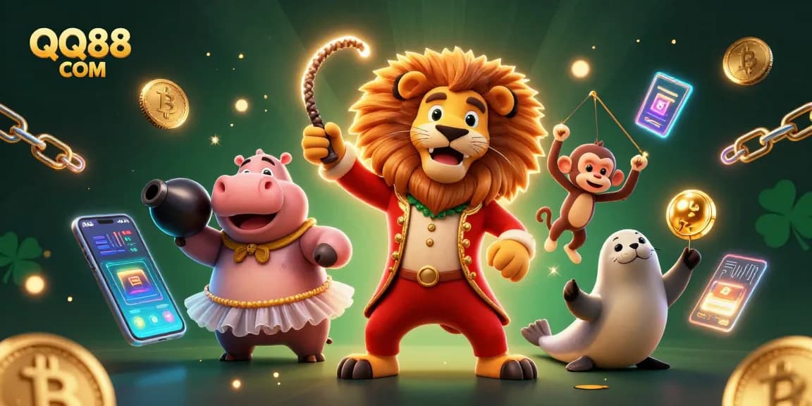 Experience thrilling action at QQ88 COM with 3D characters cracking winning strategies in a vibrant casino scene.