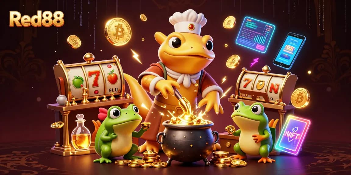 Engage with Red88's exciting slot games featuring vibrant characters and gold coins.