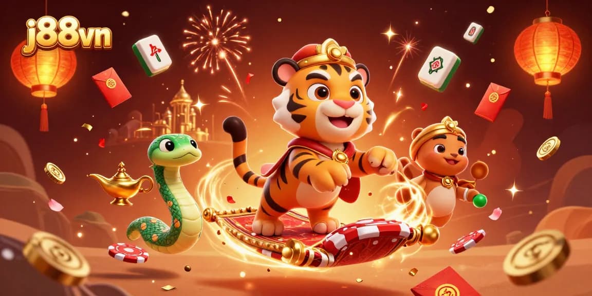 v88vn captures an energetic 3D casino celebration with vibrant characters and festive elements.