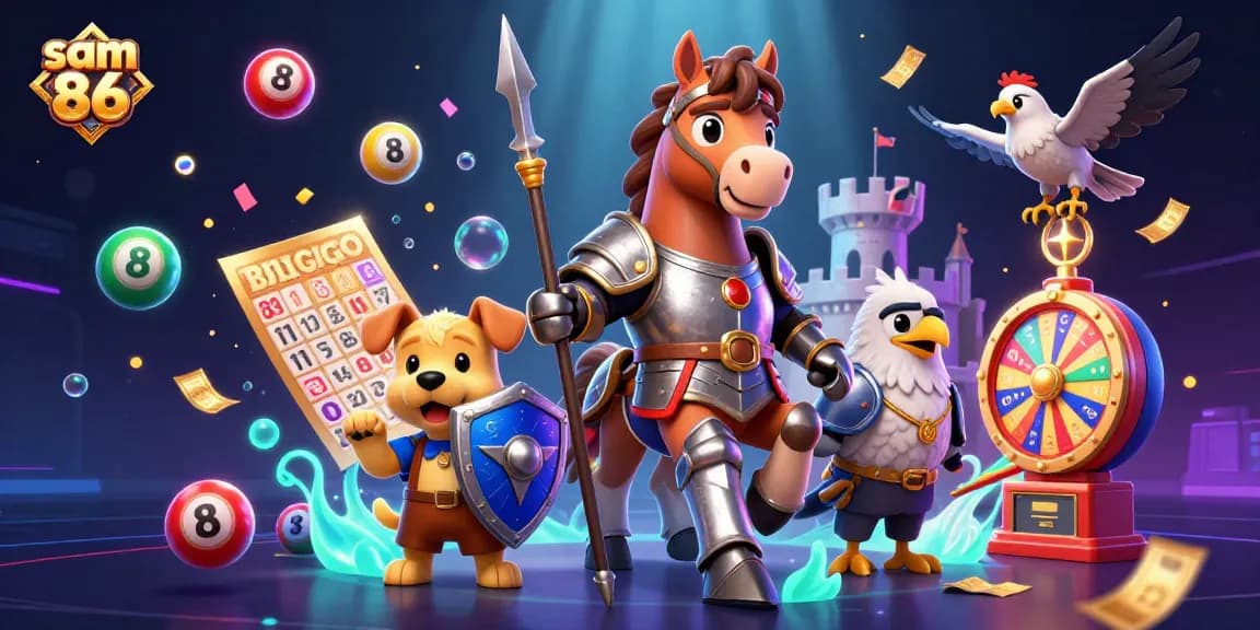 Experience the excitement of sam 86 with vibrant lottery elements and dynamic casino characters.