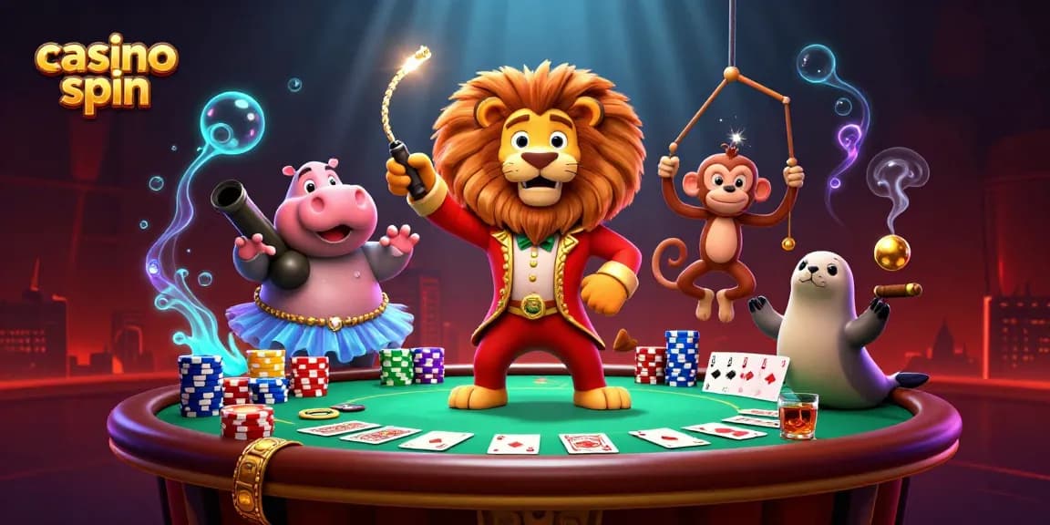 Casino spin illustration features vibrant characters engaging in gambling activities around poker elements.