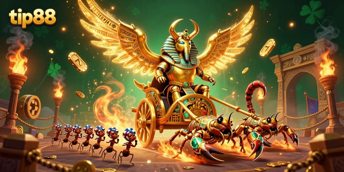 Experience thrilling wins at tip88 with a vibrant 3D illustration featuring a golden beetle and casino elements.