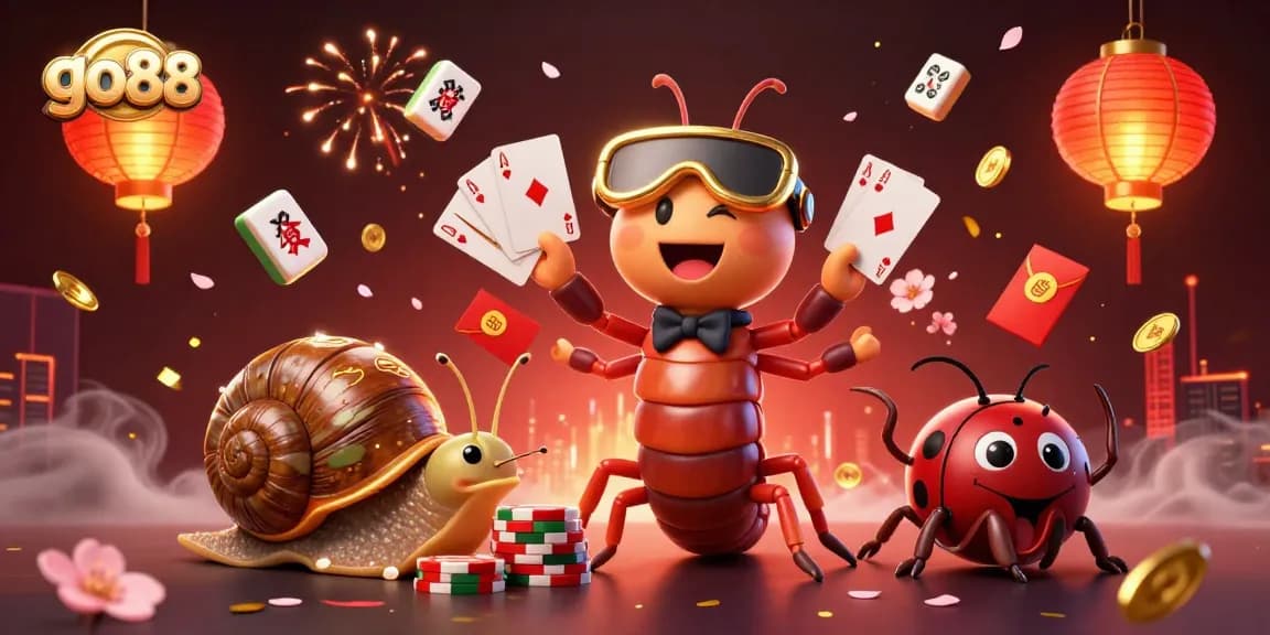 Experience thrilling gameplay at go88 with a vibrant, lively scene of colorful casino characters and dynamic elements.