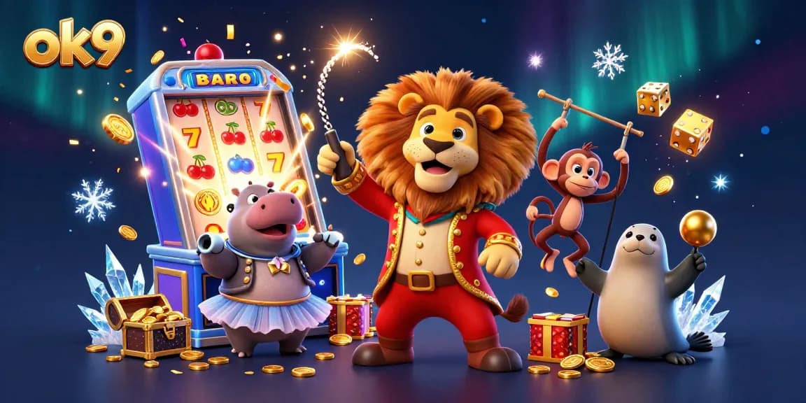 Spin the reels and win at ok9’s vibrant gaming spectacle featuring charming characters and dazzling slot elements.