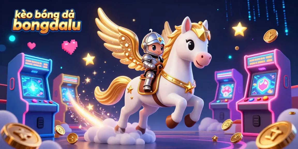 Engage with kèo bóng đá bongdalu as knights ride a magical horse through a vibrant gaming realm.