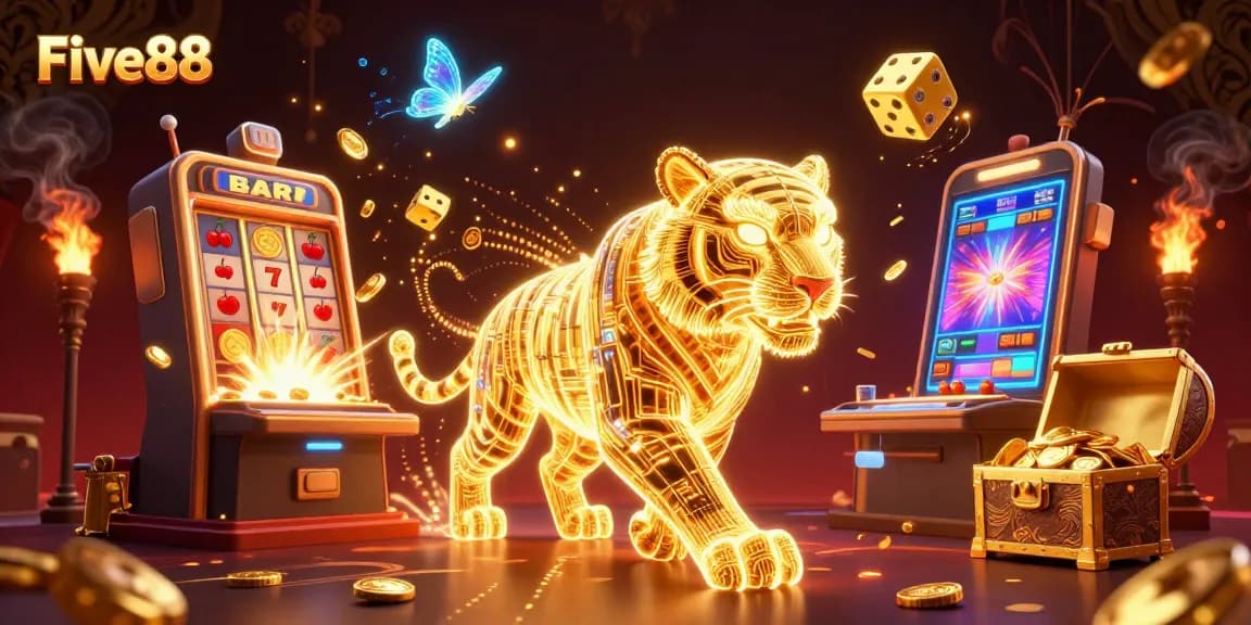Experience the thrill of Five88 in an energetic digital casino scene bursting with jackpots and vibrant games.