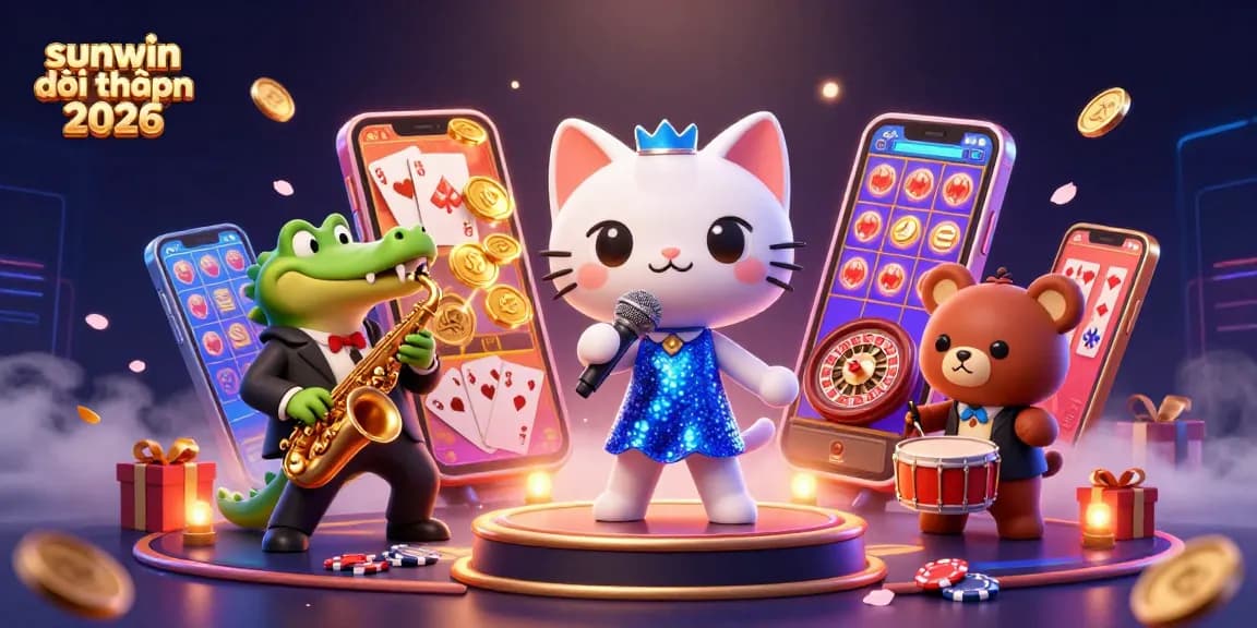 Engage with the vibrant world of sunwin đổi thưởng 2026 featuring animated cats performing live at a dynamic casino.