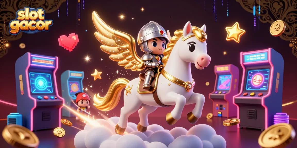 Experience thrilling gameplay with slot gacor featuring colorful arcade machines and fantasy characters in a vibrant casino setting.