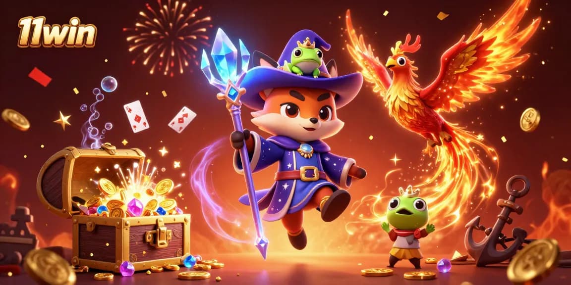 Spin to win with 11win's enchanting 3D casino scene featuring magical characters and vibrant casino elements.
