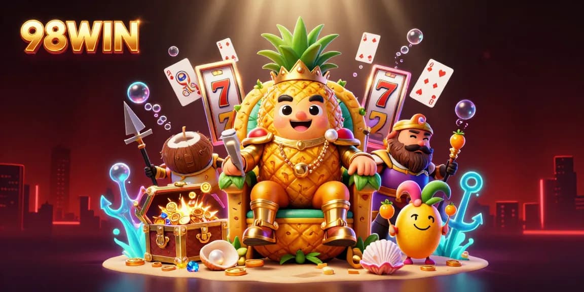 Experience thrilling gameplay action in 98WIN with vibrant casino elements and characters.