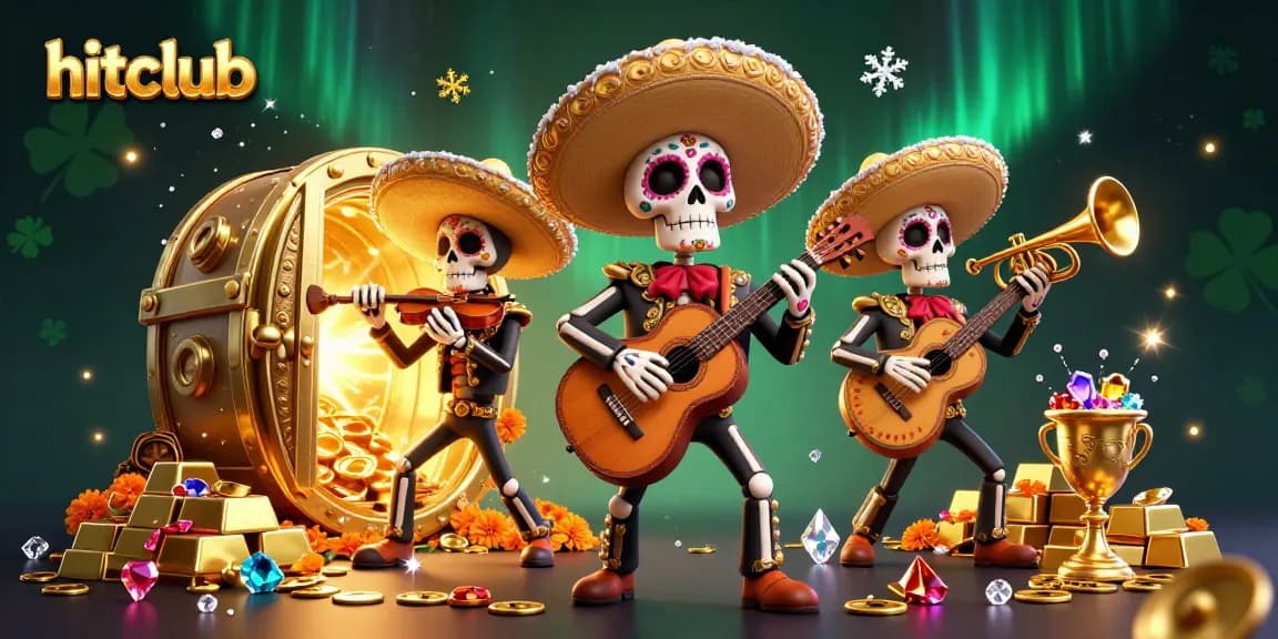Experience hitclub's vibrant 3D casino scene with mariachi band and treasure bursting forth.
