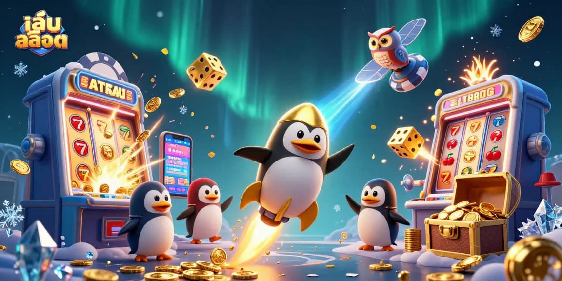 Experience thrilling gameplay and excitement as you เล่นสล็อต with a golden penguin navigating cosmic adventures.