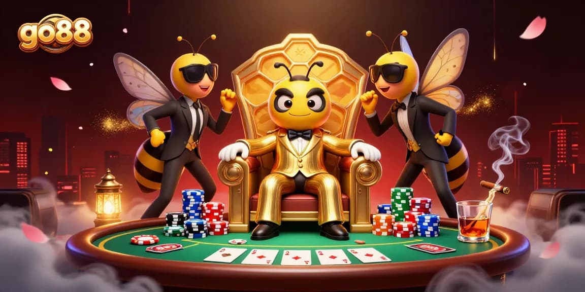 Spin and win at go88 with an exciting casino scene filled with poker elements!