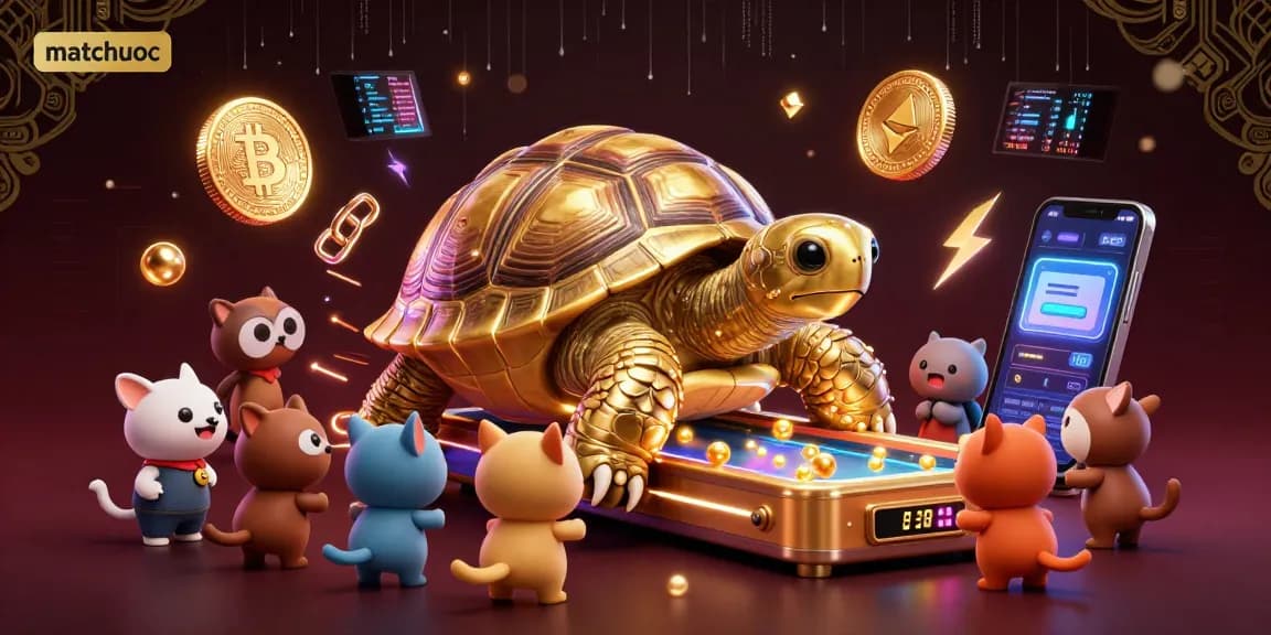 Engage with matchuoc in a vibrant 3D digital illustration showcasing a golden tortoise pinball machine teeming with energy and excitement.