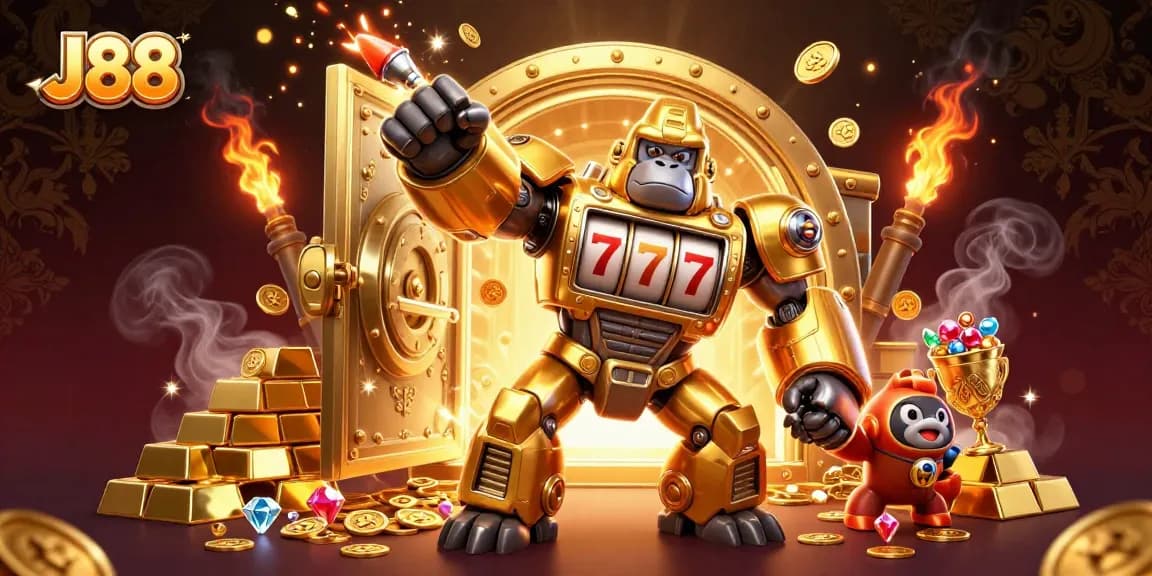 Experience thrilling wins with J88 in this vibrant casino-themed illustration.