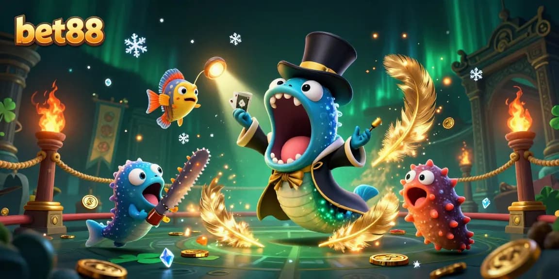 Engage in the magical world of bet88 with a 3D illustration featuring a deep-sea eel magician.