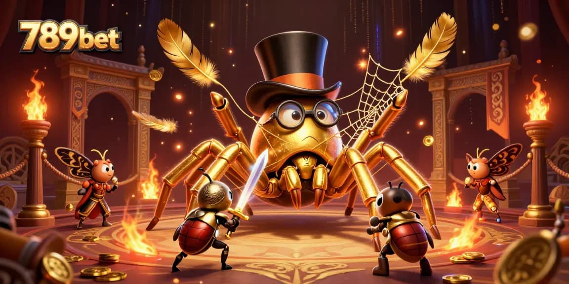 Experience thrilling gaming action at 789bet with a bold golden tarantula and brave beetle knight.