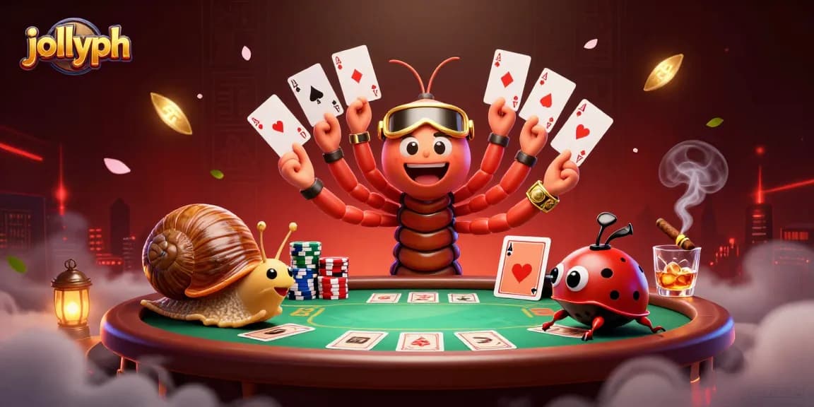 Engage with jollyph as the 3D millipede dealer fanning cards while vibrant poker chips surround!