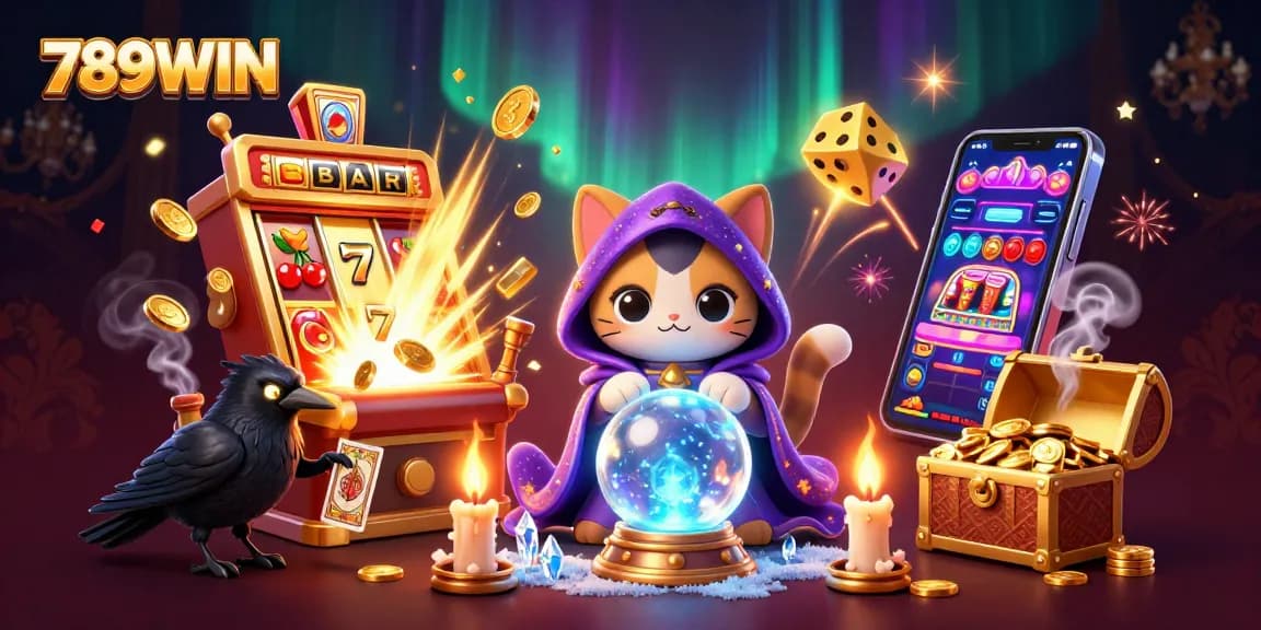 Experience thrilling gaming action at 789WIN, highlighted by vibrant slot machine jackpots and captivating characters.