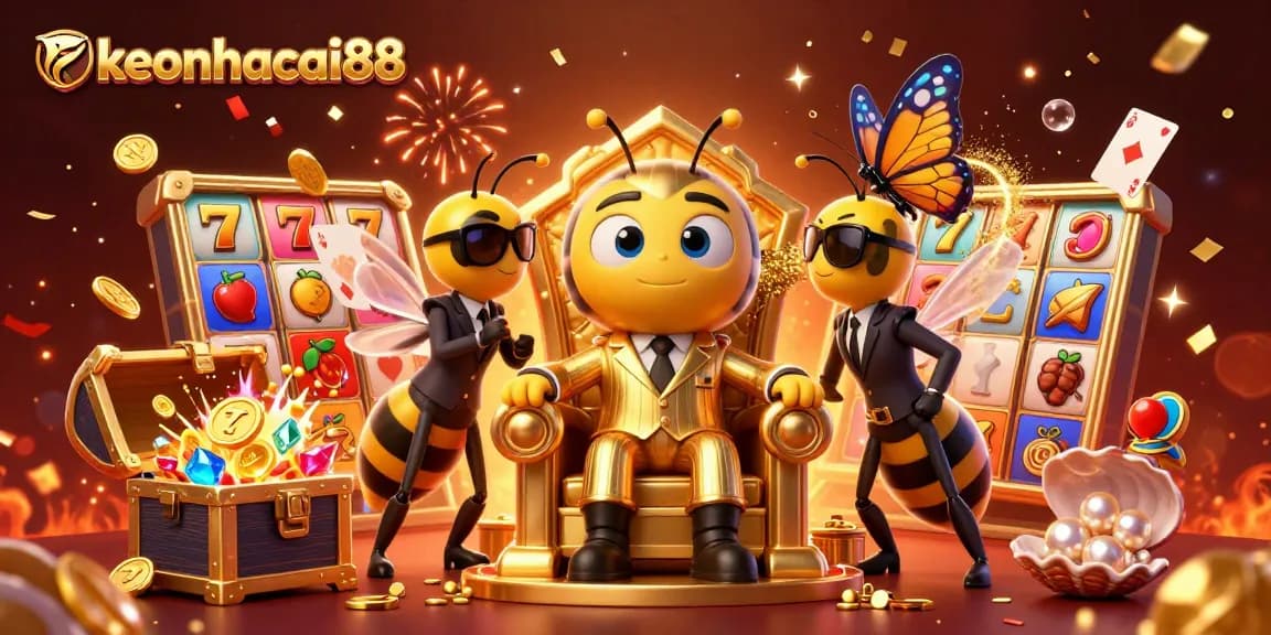 Engage with keonhacai88's thrilling slot games featuring characters in a vibrant casino setting.