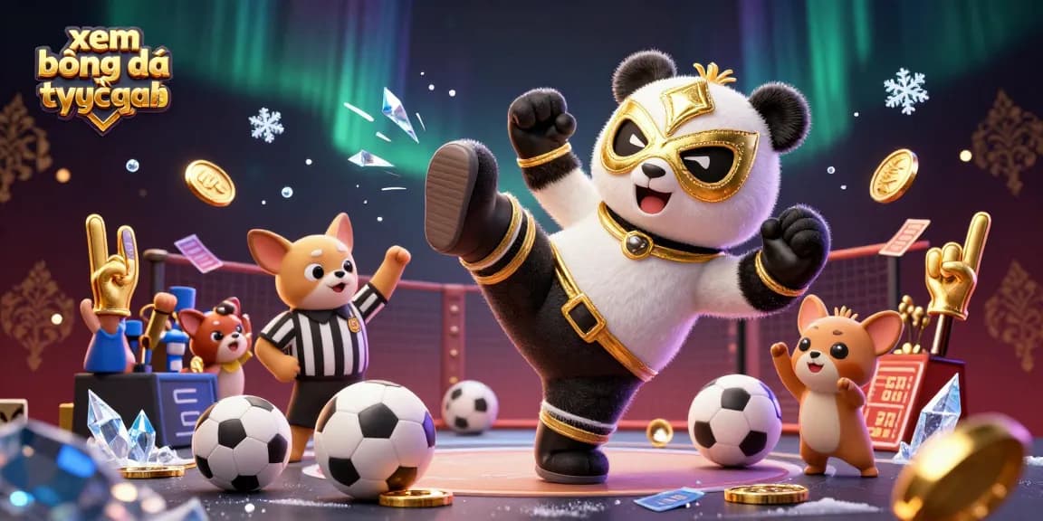 Experience xem bóng đá trực tiếp with thrilling sports action, showcased through engaging animated characters and elements.