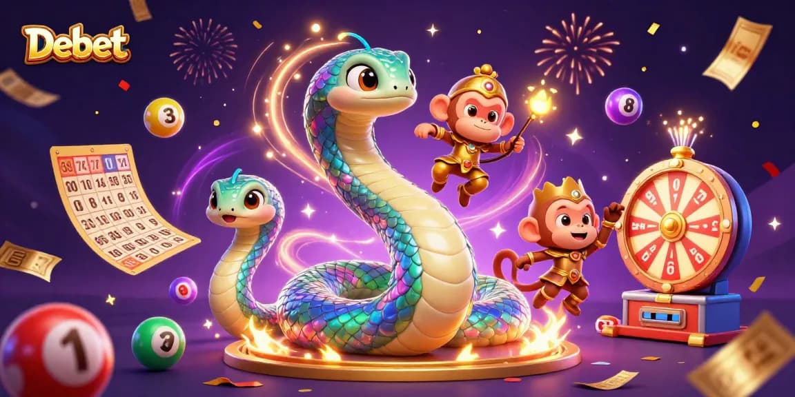 Experience the thrilling gameplay at Debet with vibrant lottery elements and energetic characters.