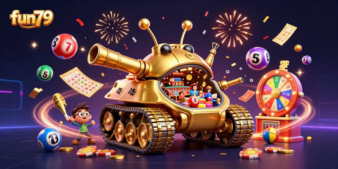 Experience fun79's immersive casino world with a vibrant 3D celebration of games and winnings.