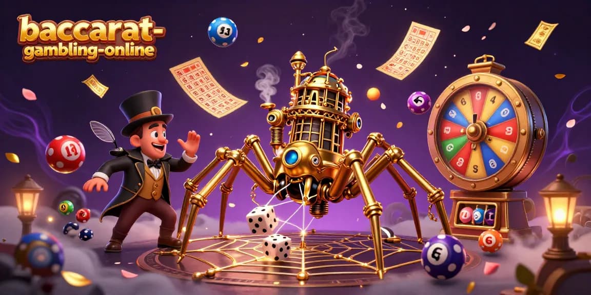 Baccarat-gambling-online's vibrant 3D steampunk spider scene featuring dynamic lottery elements and engaging characters.