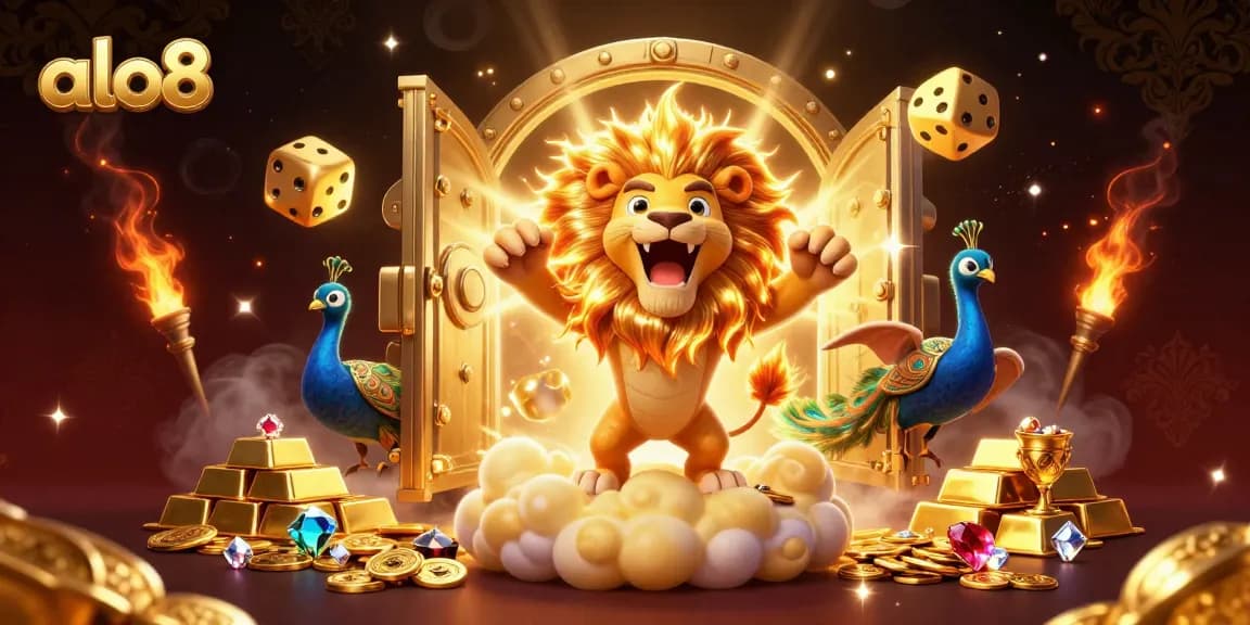 Alo8 players celebrate wins with a dazzling royal flush and vibrant gems in this interactive casino scene.