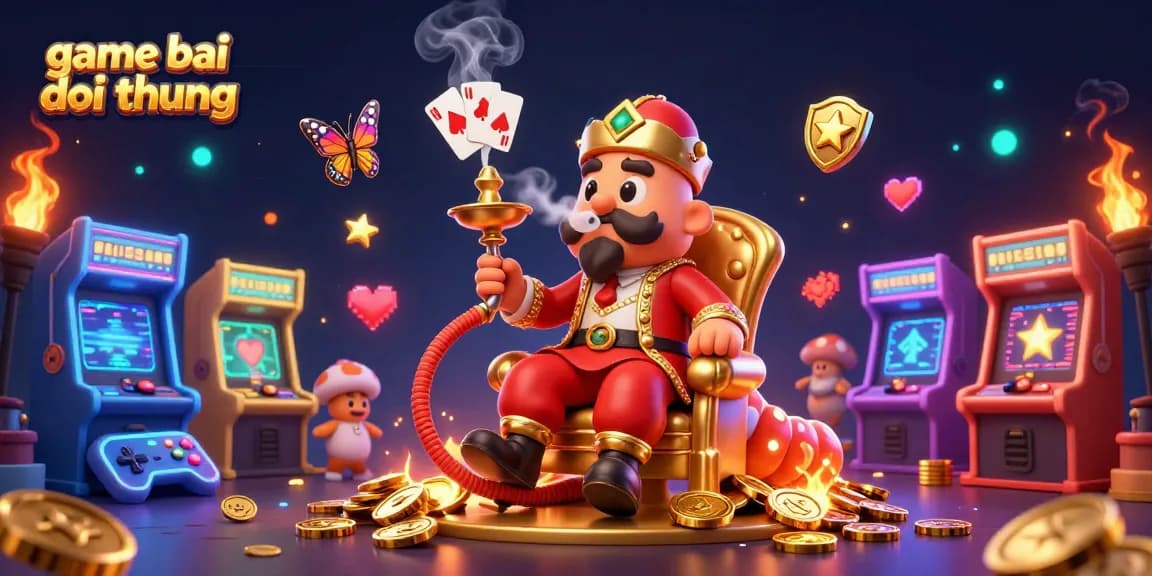 Engage with game bai doi thuong while surrounded by retro arcade machines and vibrant casino elements.