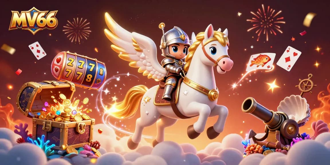 Experience exciting gameplay at MV66 with a celestial knight and treasure in a vibrant gaming scene.