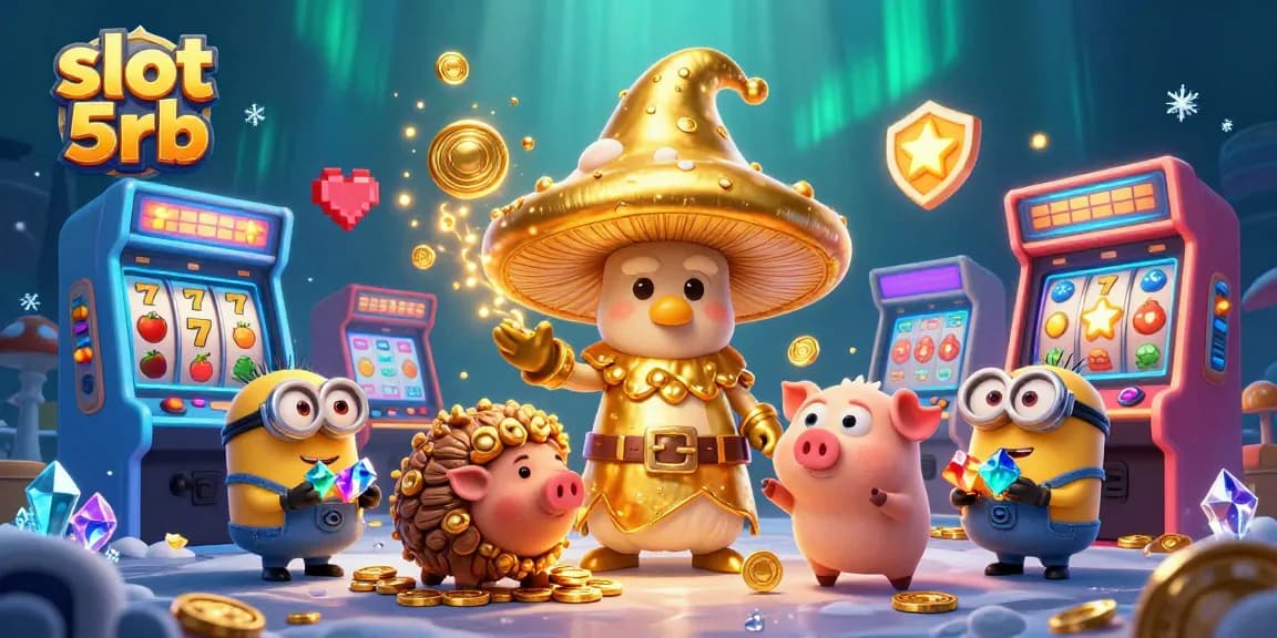 Engage in thrilling gameplay at slot 5rb, showcasing a whimsical scene with golden treasures and casino elements.