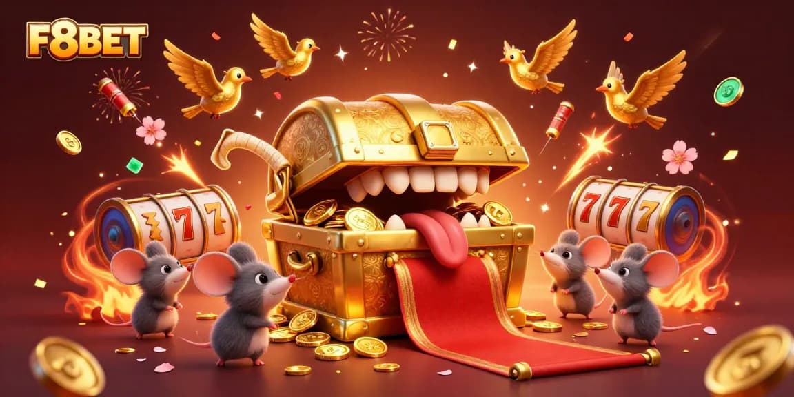 Engage with F8BET's exciting slots and treasure-filled adventure in this vibrant 3D illustration!