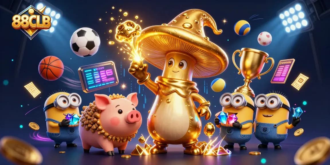 Experience thrilling gaming at 88CLB with dynamic sports betting elements, gold coins, and magical characters.