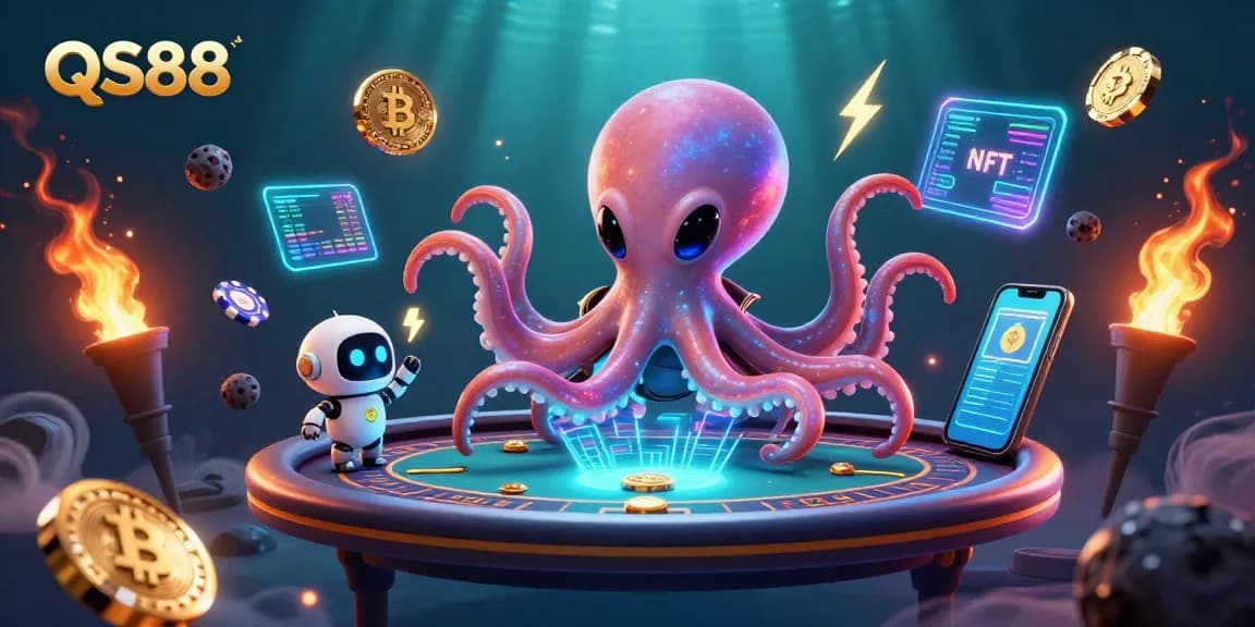 Experience thrilling gaming with QS88 as the alien octopus engages in holographic poker.
