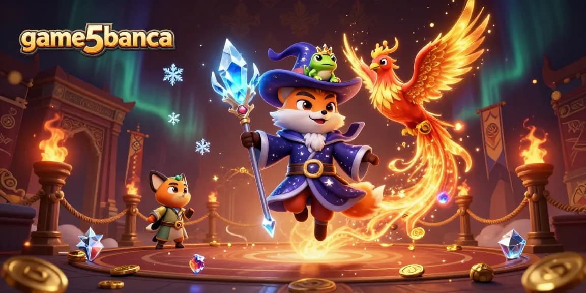 Engage in exciting gameplay at game5banca with this dynamic casino illustration featuring mystical characters and vibrant elements.