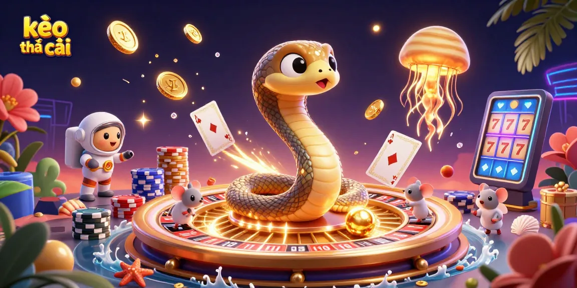 Experience the excitement of kèo nhà cái with a dynamic scene featuring a cosmic dealer and playful astronauts.