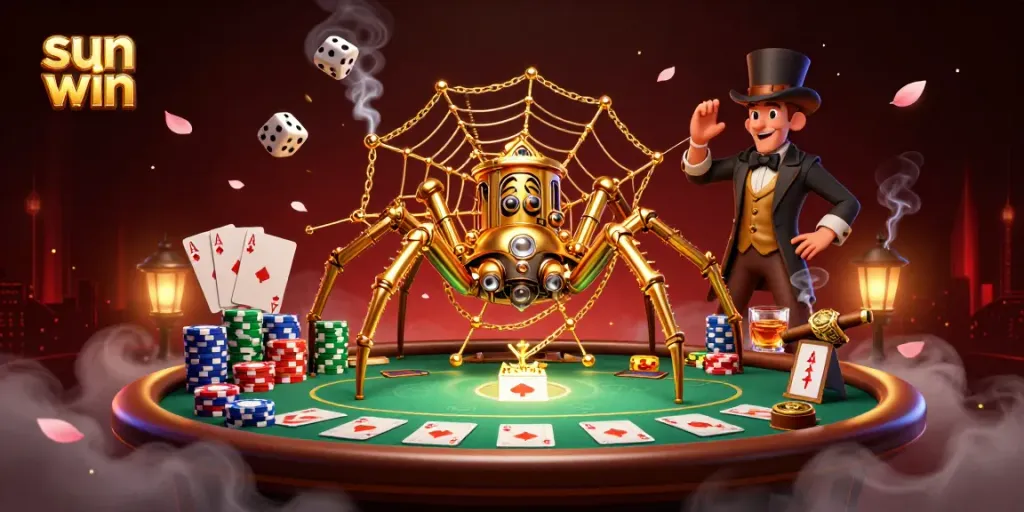 Engage in thrilling gameplay at sun win with vibrant poker elements and charming steampunk decorations.