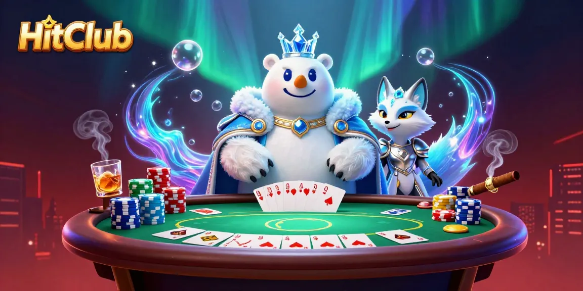 Engage in thrilling poker action at HitClub with a vibrant cartoon illustration featuring royal characters.
