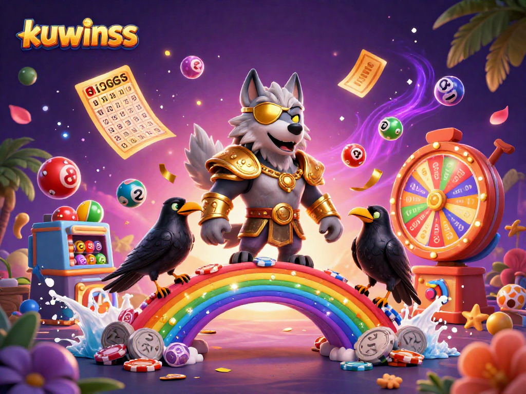 Kuwinss offers an exciting gaming experience, featuring Odin and his ravens on a casino-themed rainbow bridge.