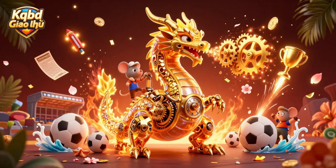 Kqbd Giao hữu showcases a vibrant scene with a golden dragon, sports elements, and rich details for gamblers.