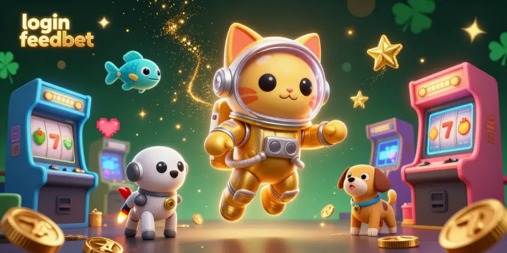 Login feedbet to a colorful gambling adventure with space astronaut cat and exciting slot elements.