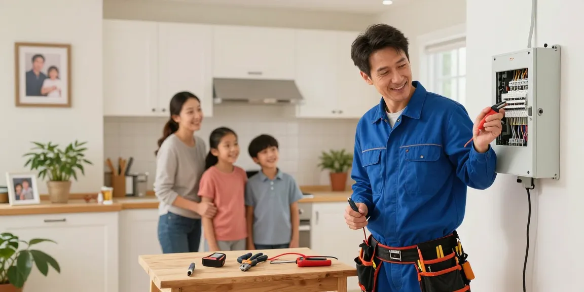 Electrician near you working on home electrical panel, showcasing reliability and expertise.