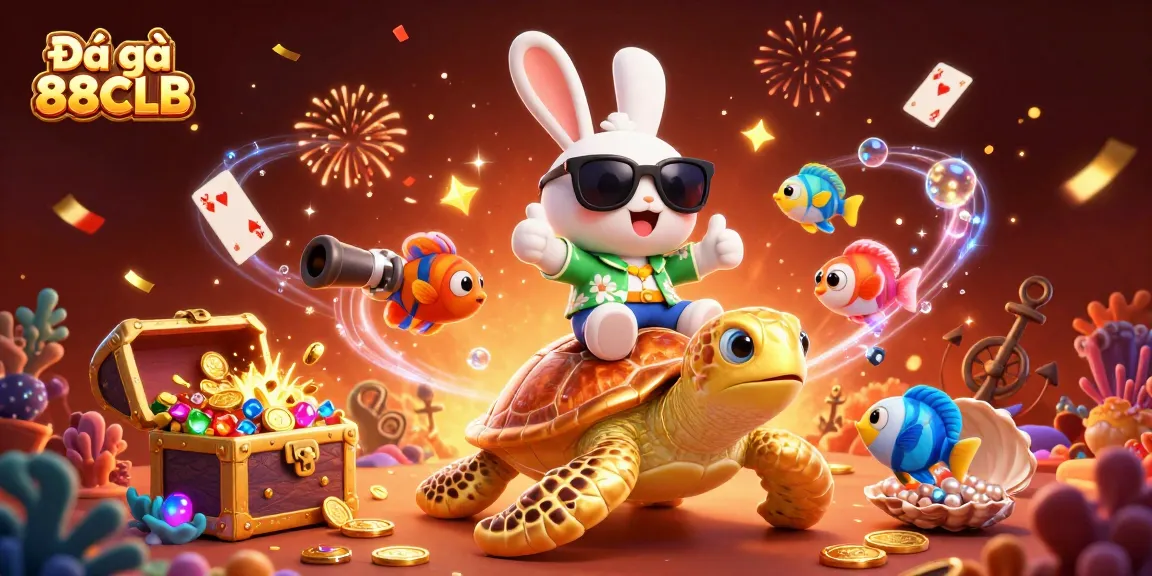 Engage in Đá gà 88CLB with a lively scene featuring a lucky rabbit and golden turtle.