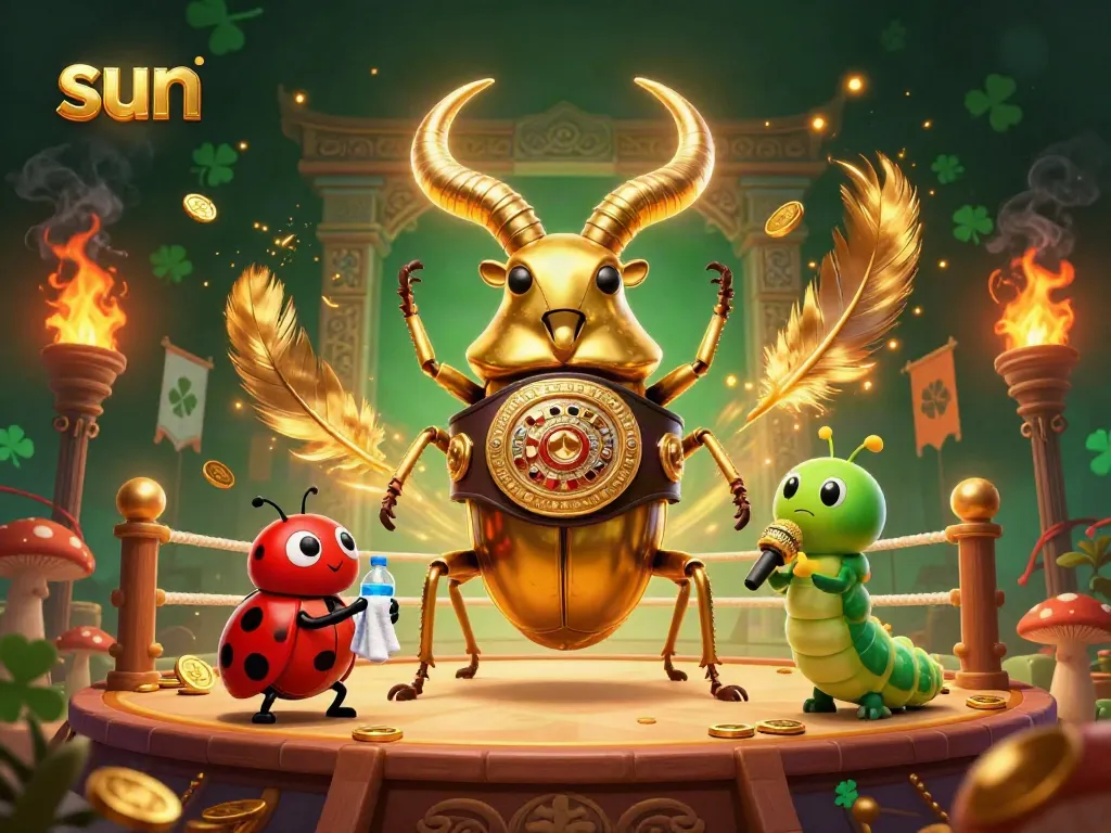 Experience the thrill of sun-themed casino gaming with a vibrant 3D showdown between a golden beetle and a ladybug!