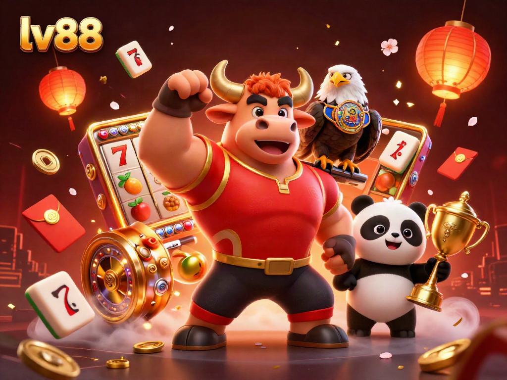 Capture your winnings at lv88 with a vibrant scene featuring casino slot elements and joyful characters.